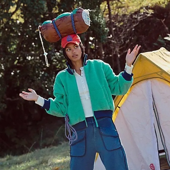 NWT Free People x FP Movement Fleecy Sherpa Scrunchy Pippa Bomber Jacket $228 - Picture 11 of 15